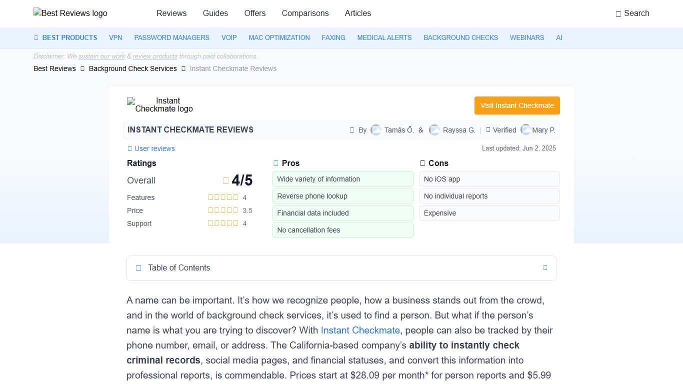 Instant Checkmate Reviews 2026 by Experts & Users - Best Reviews