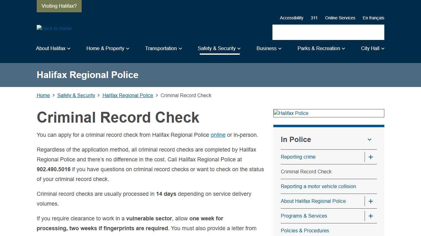 Criminal Record Check Halifax
