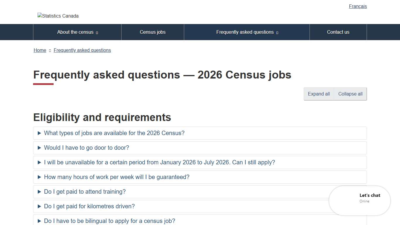 Census.gc.ca — Frequently asked questions — 2026 Census jobs